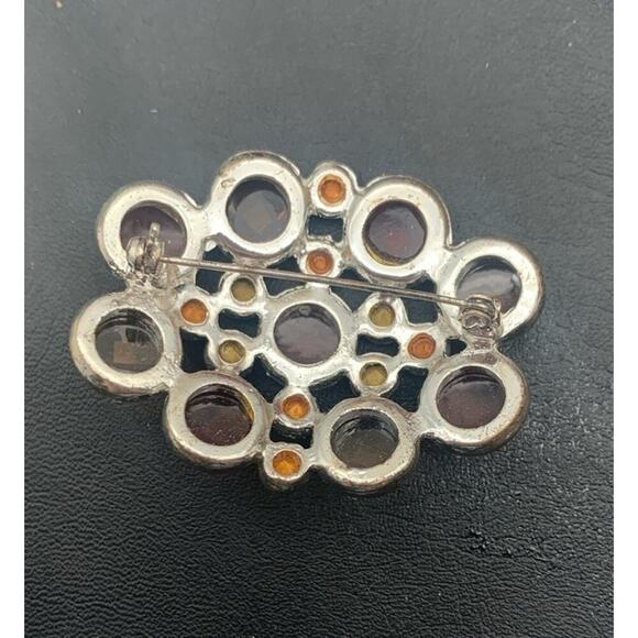 Vintage Multi Colored Faceted Rhinestone Silver Tone Brooch - Picture 4 of 4